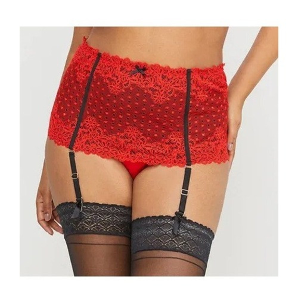 NWT Cacique Garter Belt Women 18/20 Red Floral Lace Eyelet Adjustable Straps